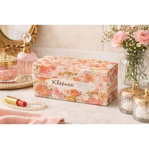Vtg 70s Kleenex Soft Pink Space Saver Tissue Box‎ NOS Unopened Floral MCM